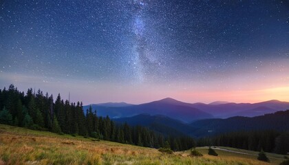 Poster - beautiful landscape night sky with stars in the carpathian mountains