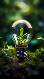 Green light bulb, sustainable development and environmental protection concept