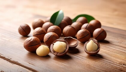 macadamia nut on wooden table