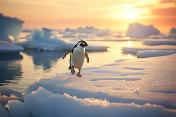 Canvas Print - Ice plate penguin landscape outdoors.