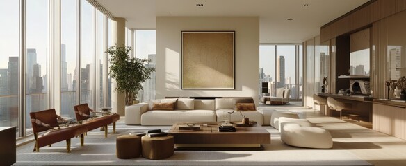 Sticker - Modern Living Room with City View and Minimalist Design