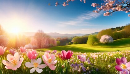 Wall Mural - spring landscape with flowers