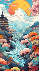 Canvas Print - Abstract japanese art outdoors painting cartoon.