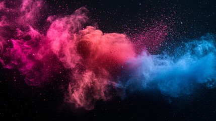 colorful dust clouds, Color powder splash rainbow background paint holi smoke colour . Powder color splash explosion dust ink burst splatter 