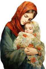 Canvas Print - Mother painting portrait white background.