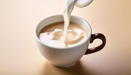 a white coffee cup with milk poured into it