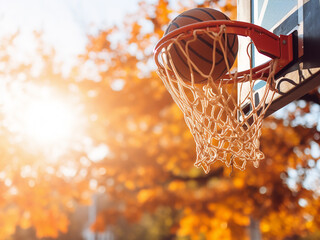 Canvas Print - Basketball net basking in the sunny fall weather