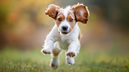 Happy Puppy Jumping in the Grass.