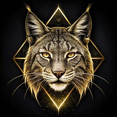 Wall Mural - beautifully chiseled lynx profile in gold embossed on a black background