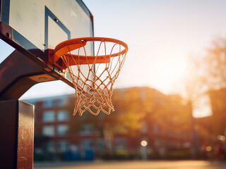 Sticker - Close-up of a fresh basketball hoop at an outdoor streetball court