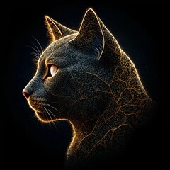 Wall Mural - beautifully chiseled profile of a cat on a black background