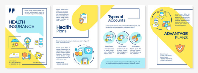 Wall Mural - health insurance blue and yellow gradient brochure template. leaflet design with linear icons. edita