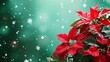 © NATTAWUT - A green background with red poinsettias and white snowflakes adding a touch of elegance to a Christmas theme