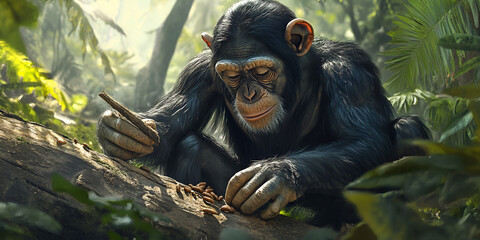 Chimpanzee with Tool
