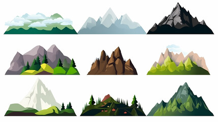 Mountain landscape vector illustration set, collection of mountains in flat design style