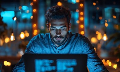 Focused Programmer Working Late