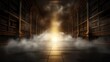 © tinnakorn - A mysterious library shrouded in fog, illuminated by a warm light, creating an enchanting and captivating atmosphere.