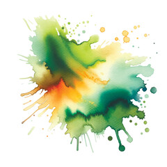 Wall Mural - Bright green yellow colors watercolor splash splatter stain brush strokes on white background. Modern aquarelle spot.  Colorful isolated design on white. Element. Vector watercolor illustration.