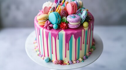 Canvas Print - Delicious Birthday Cake with Colorful Decorations