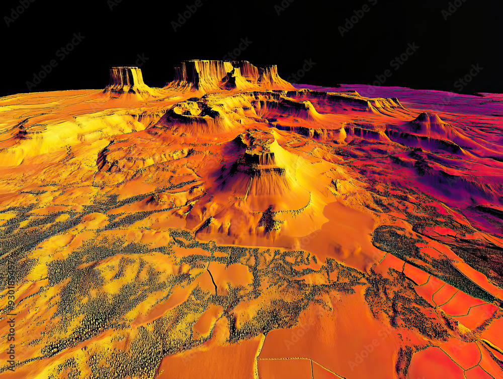 Technical aerial visual, 3D LiDAR GIS aerial map satellite scan model ...