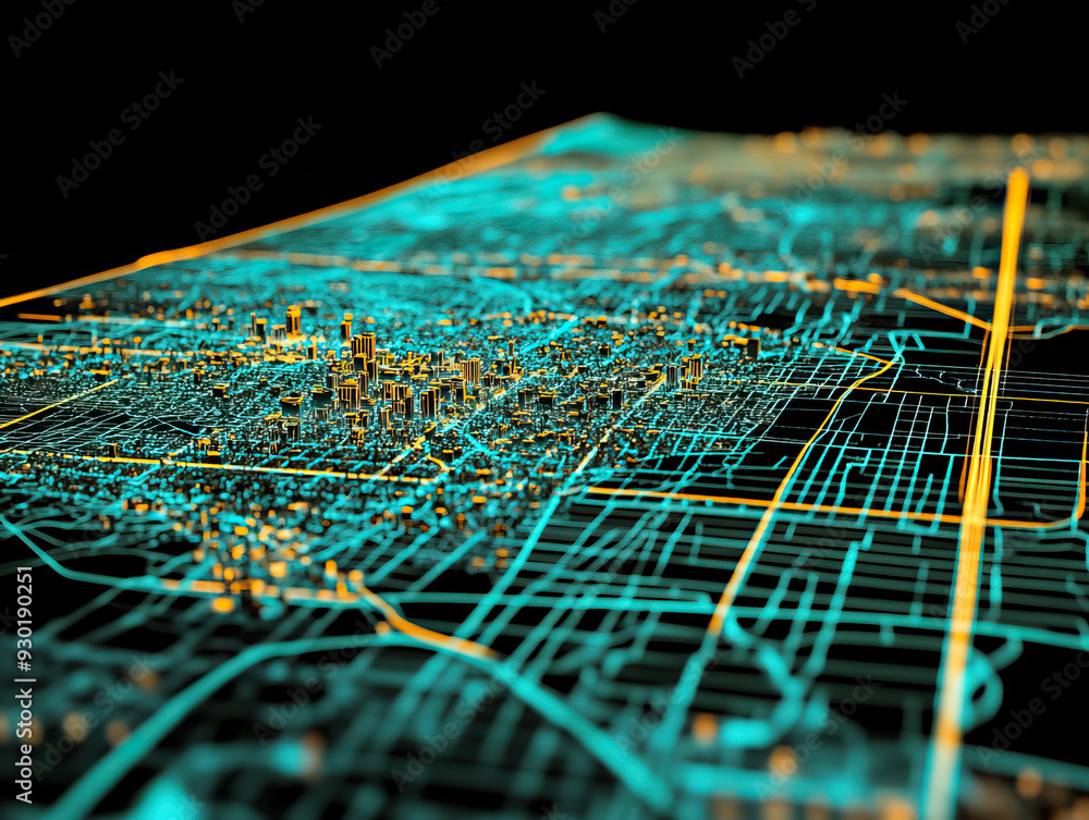 Technical aerial visual, 3D LiDAR GIS aerial map satellite scan model ...