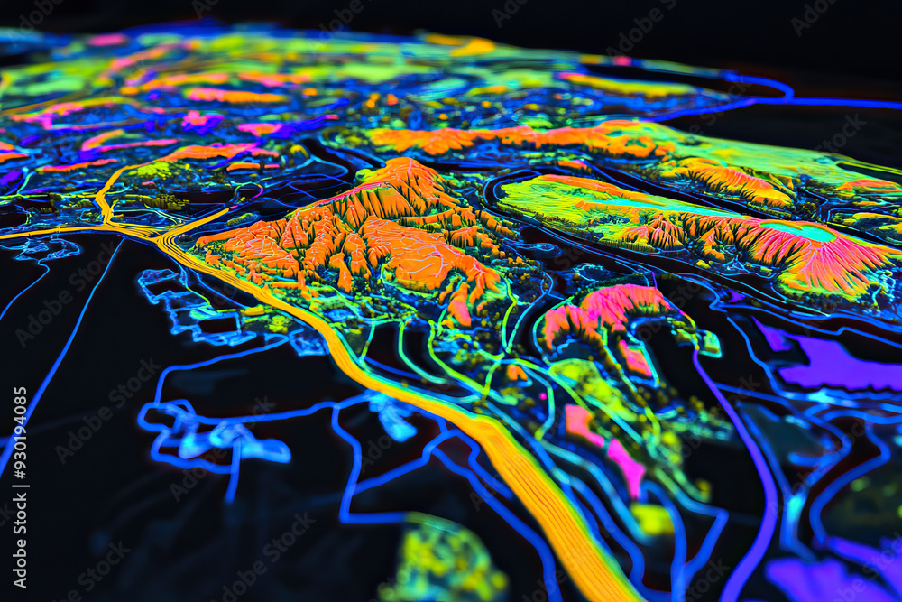Technical aerial visual, 3D LiDAR GIS aerial map satellite scan model ...