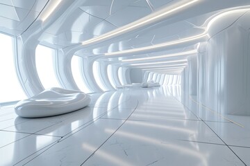 Sticker - Modern and futuristic empty light interior architecture building corridor.