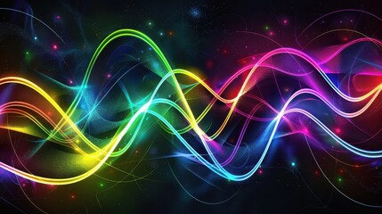 Wall Mural - Vibrant Abstract Light Waves on Dark Background