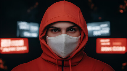 Mysterious Man in Red Hoodie and White Face Mask