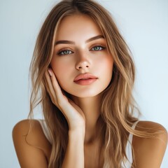 Wall Mural - A beautiful young woman with long blonde hair and blue eyes