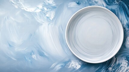 Wall Mural - A white plate sitting on a blue and purple background, AI