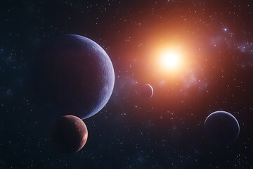 Wall Mural - 3D illustration of planets in deep space. High quality digital space art in 5K - realistic visualization