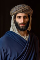 Poster - A man with a beard wearing a turban and a blue robe