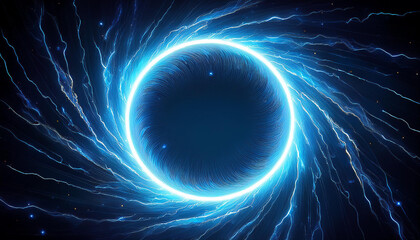 Wall Mural - abstract blue lightning circle on dark backdrop. mysterious shape.