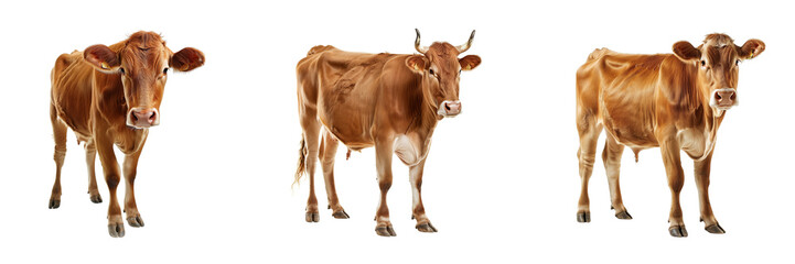 Set of Brown color cow isolated on a transparent background