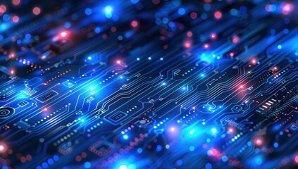 abstract circuit board with glowing lights
