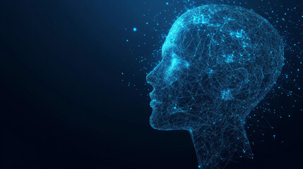 Wall Mural - an artificial intelligence in humanoid head vector in wireframe low poly style. ai with digital brai