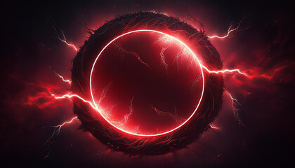 Wall Mural - abstract red lightning circle on dark backdrop. mysterious shape.