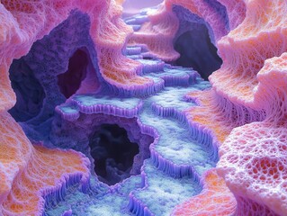 Wall Mural - surreal digital landscape where aigenerated fractals blend with organic forms creating a dreamlike f