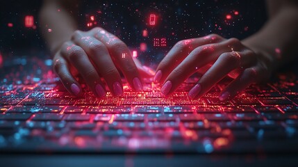 Portrait hand of software engineer working on laptop with circuit board.