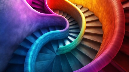 Sticker - A colorful staircase with a rainbow pattern