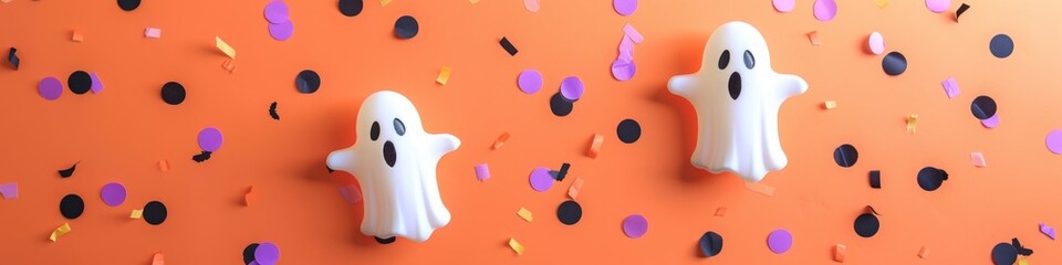 Sticker - ghosts on orange background.