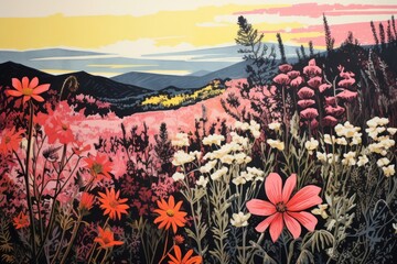 Canvas Print - Flower landscape outdoors painting.