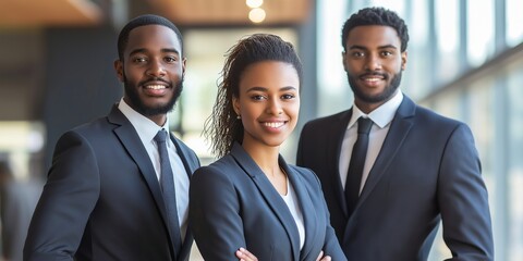 Wall Mural - Three men in suits and ties pose for a photo. They are smiling and appear to be professional