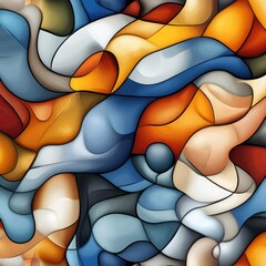 Sticker - A colorful abstract painting with a blue and white swirl