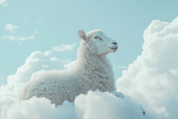 
A beautiful sheep in a detailed sky style, featuring clever use of negative space and a soft pastel sky. The playful still life showcases the sheep amidst enchanting, delicate hues and artistic desig