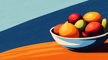 Wall Mural - A painting of a bowl full of fruit on top of the table, AI