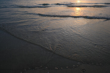 Wall Mural - Serenity sea beach wave sunset sky with cloud nature landscape