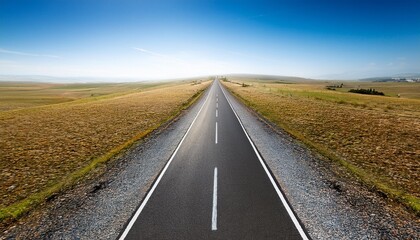 Aerial view of straight asphalt road isolated 