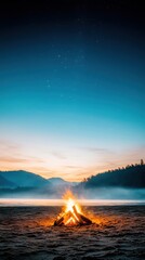 Wall Mural - a cozy gathering of friends around a bonfire on a beach, roasting marshmallows and sharing stories u